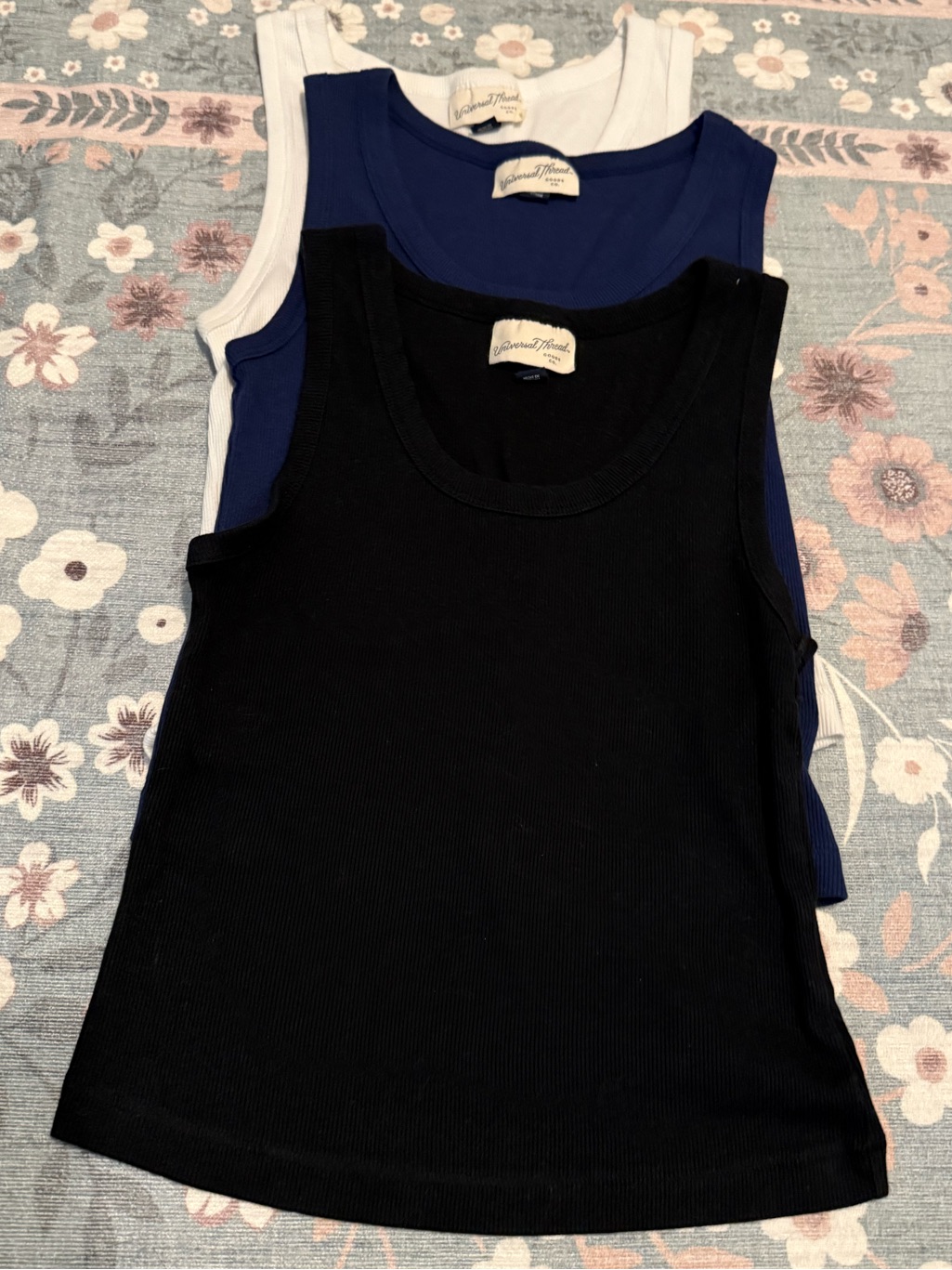 Universal Thread 3-Pack Ribbed Cropped Tank Tops - Black, Navy, White